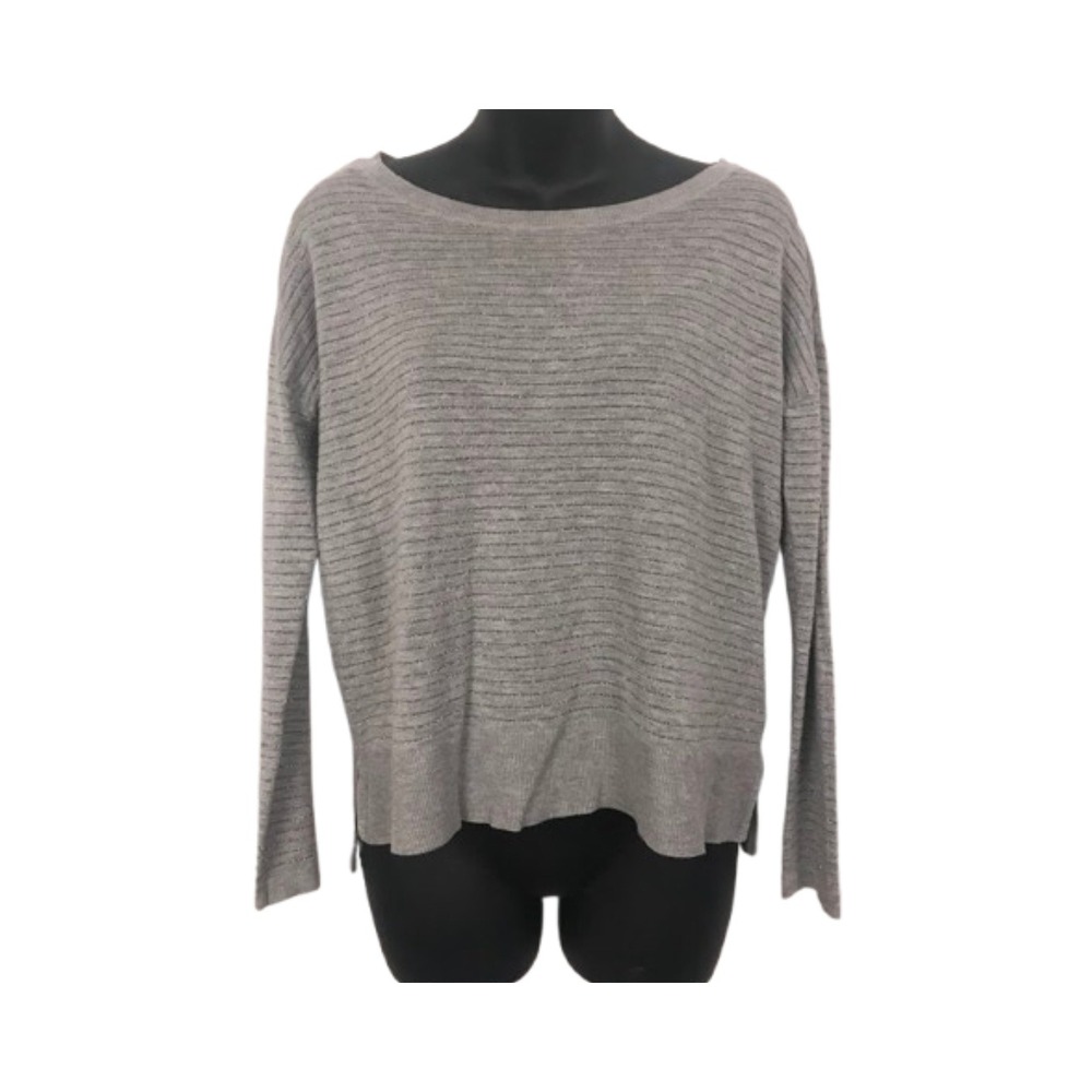 H&M Womens Gray Sparkle Striped Long Sleeve‎ Knit Pullover Sweater Top Size S